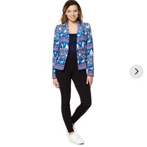 New with Tags Suitmeister Women’s Christmas‎ Nordic Blue Printed Blazer Large